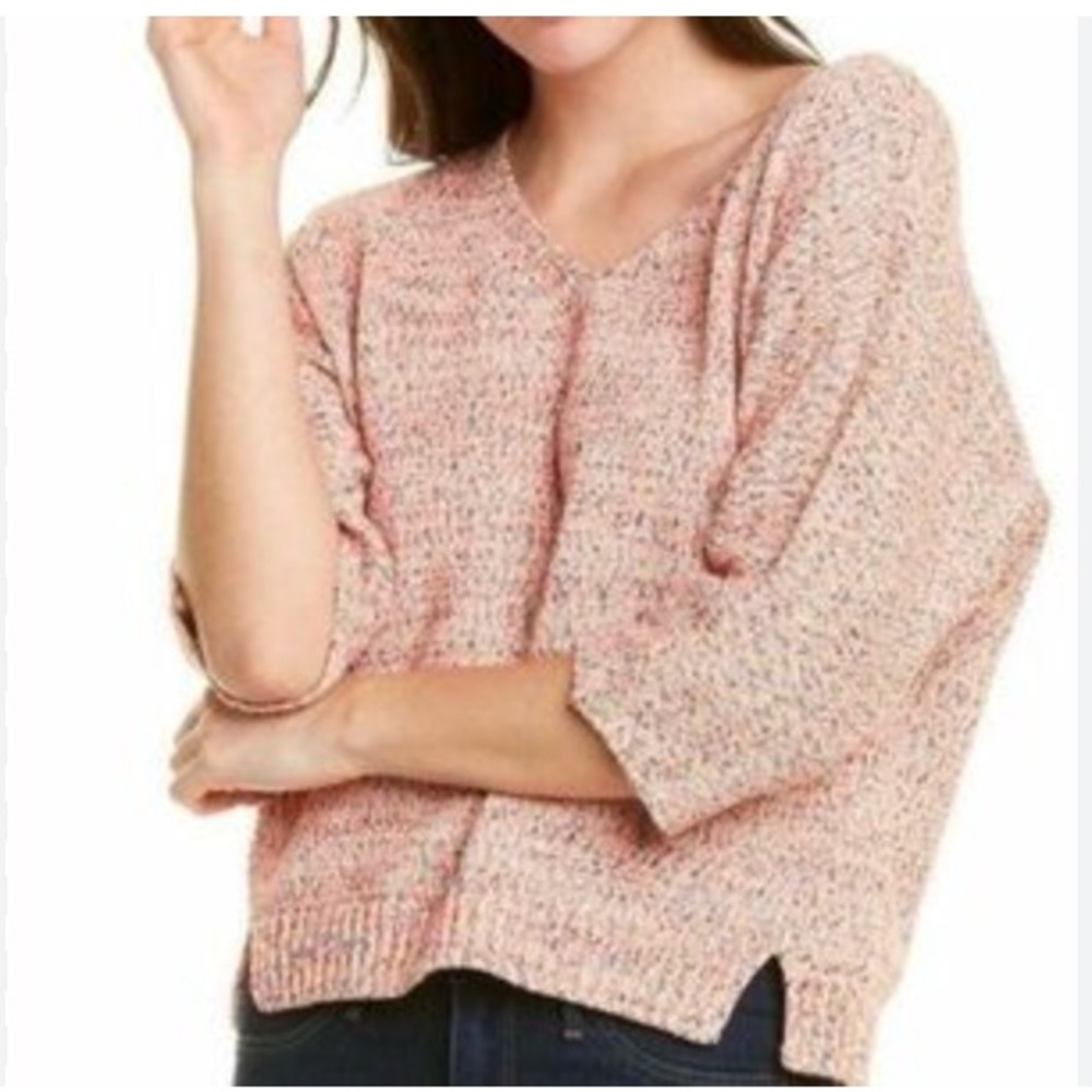 Adyson Parker V-Neck Pullover Sweater Womens S Colorful Confetti Elbow Sleeve